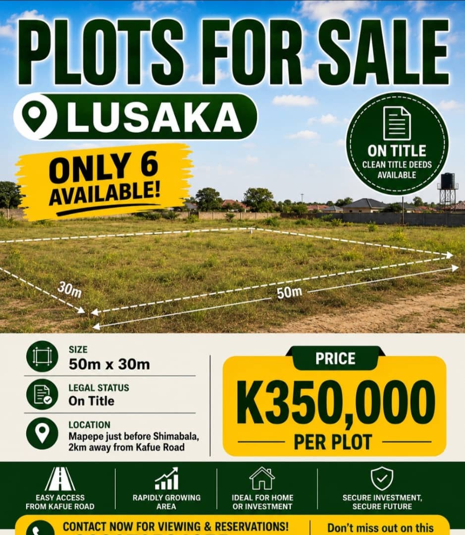 Seller-supplied photograph of the 50 by 30 metre Lusaka plot